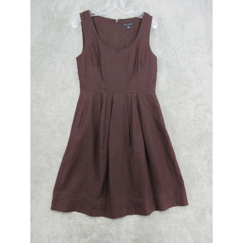 Banana Republic Dress Womens Size 8 Linen Pleated Office Career Pockets Brown